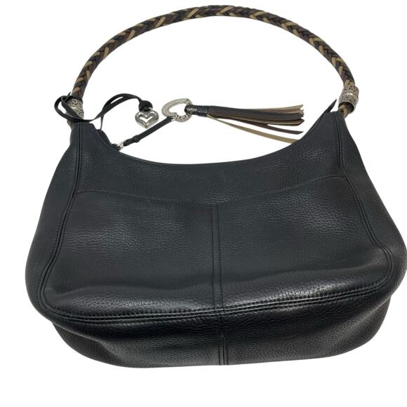 Brighton Barbados Ziptop Hobo Shoulder Bag Black Pebbled Leather Authentic - Picture 3 of 16